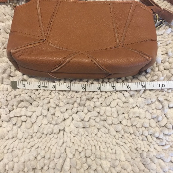 Leather Camel Colored Patchwork Crossbody Bag - Picture 3 of 5